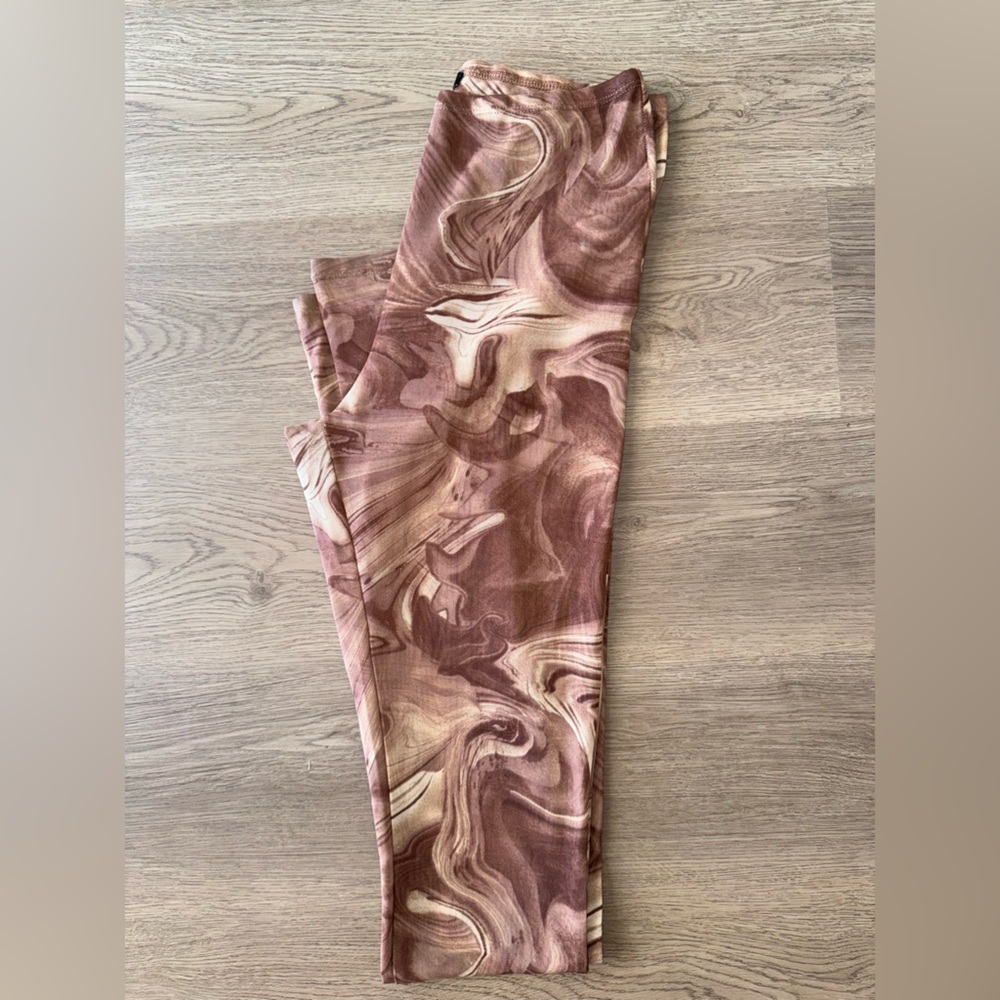 Naked Wardrobe Women’s Mesh Brown Leggings with Artistic Swirl Design-Sz Large - Picture 4 of 10